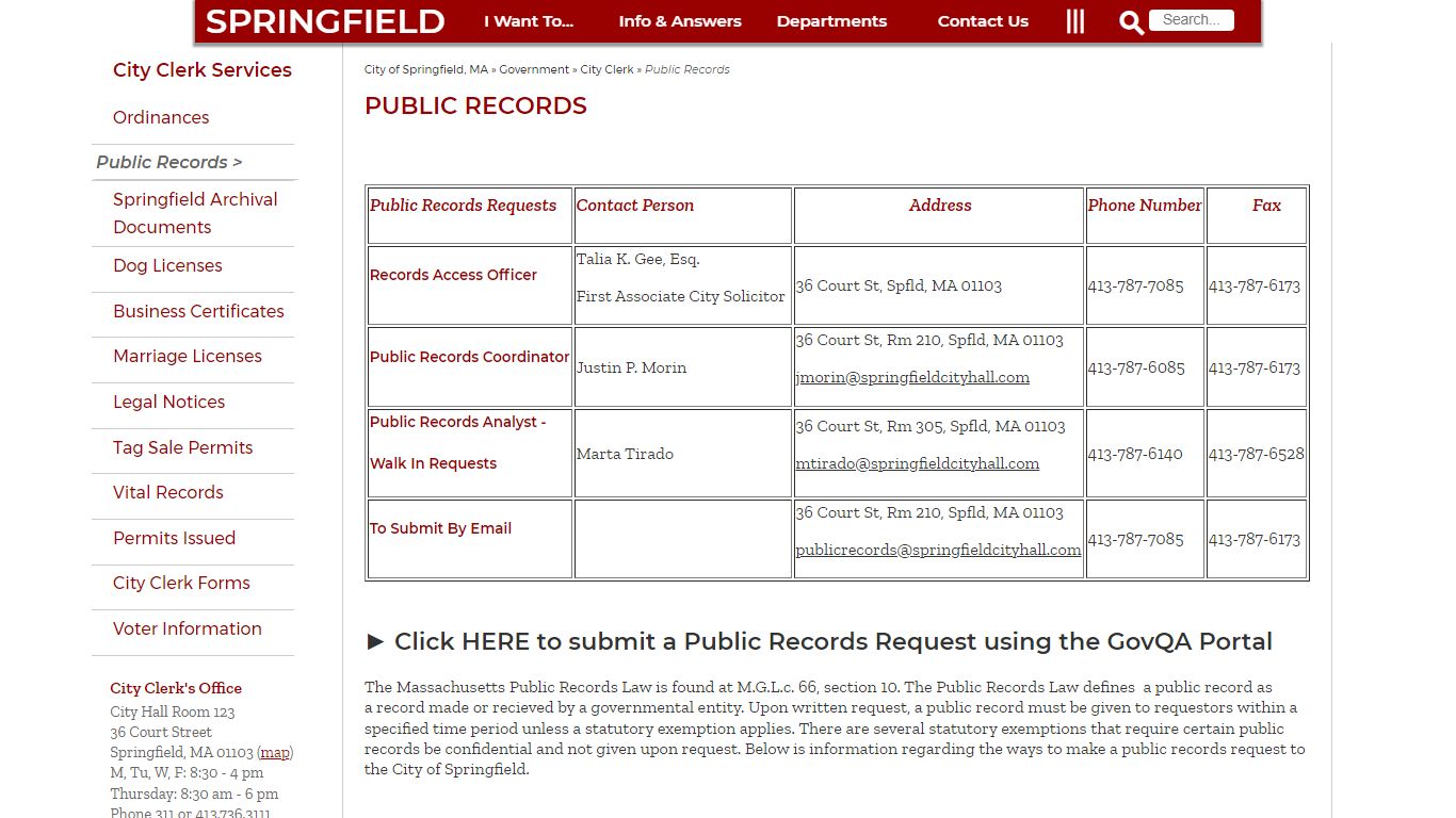 Public Records: City of Springfield, MA