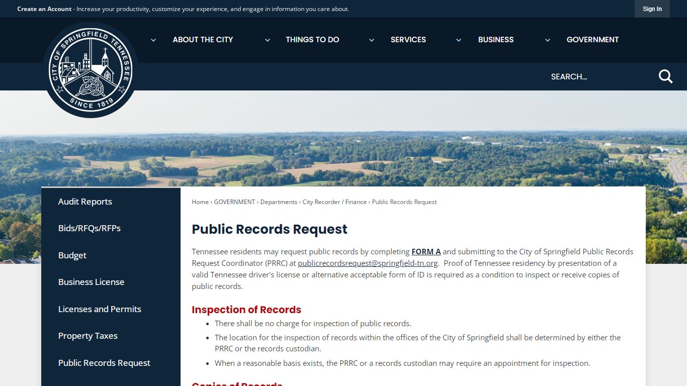 Public Records Request | Springfield, TN - Official Website